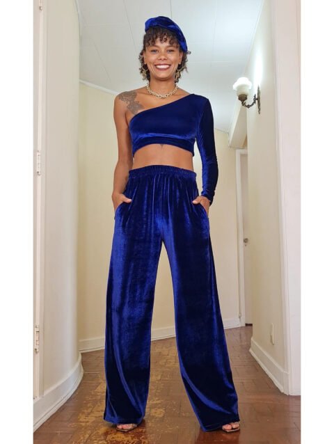 CALÇA RETA VELUDO AZUL MARINHO