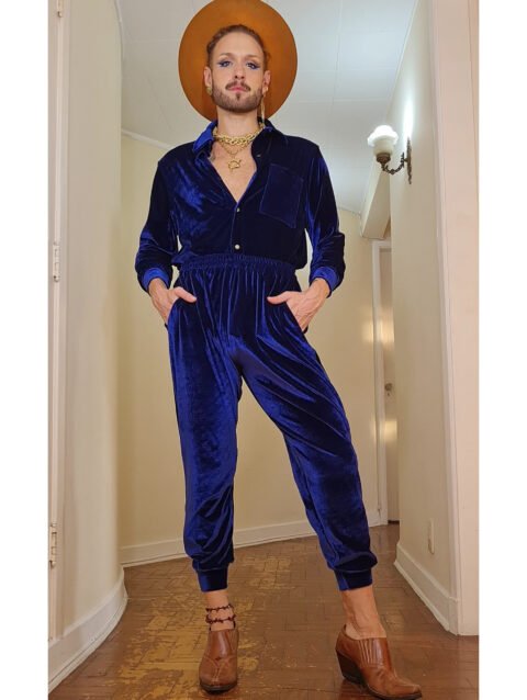 CALÇA MARIA JOÃO VELUDO AZUL MARINHO