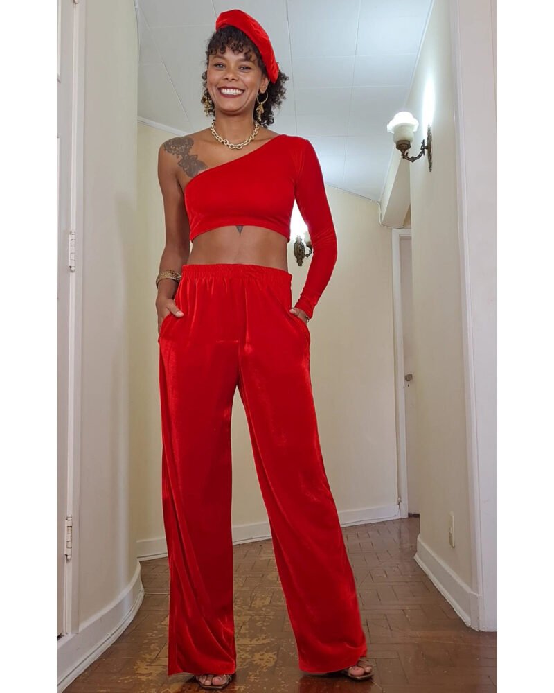 CALÇA RETA VELUDO VERMELHO - Imagem 4