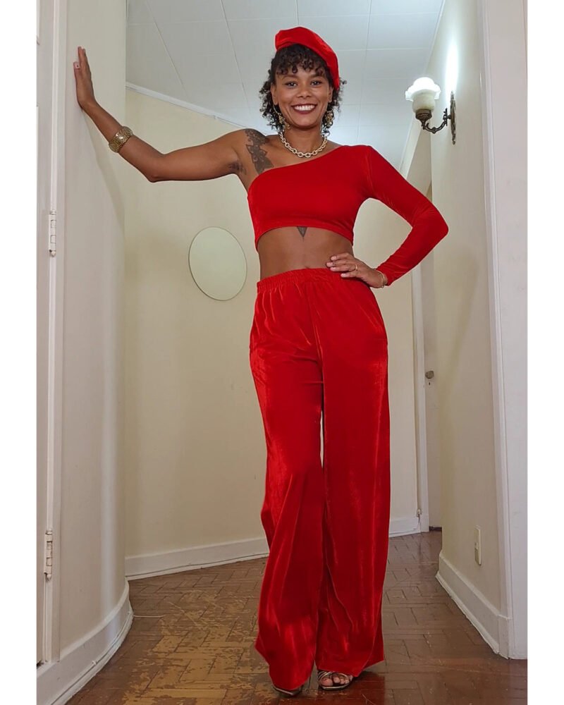 CALÇA RETA VELUDO VERMELHO - Imagem 2
