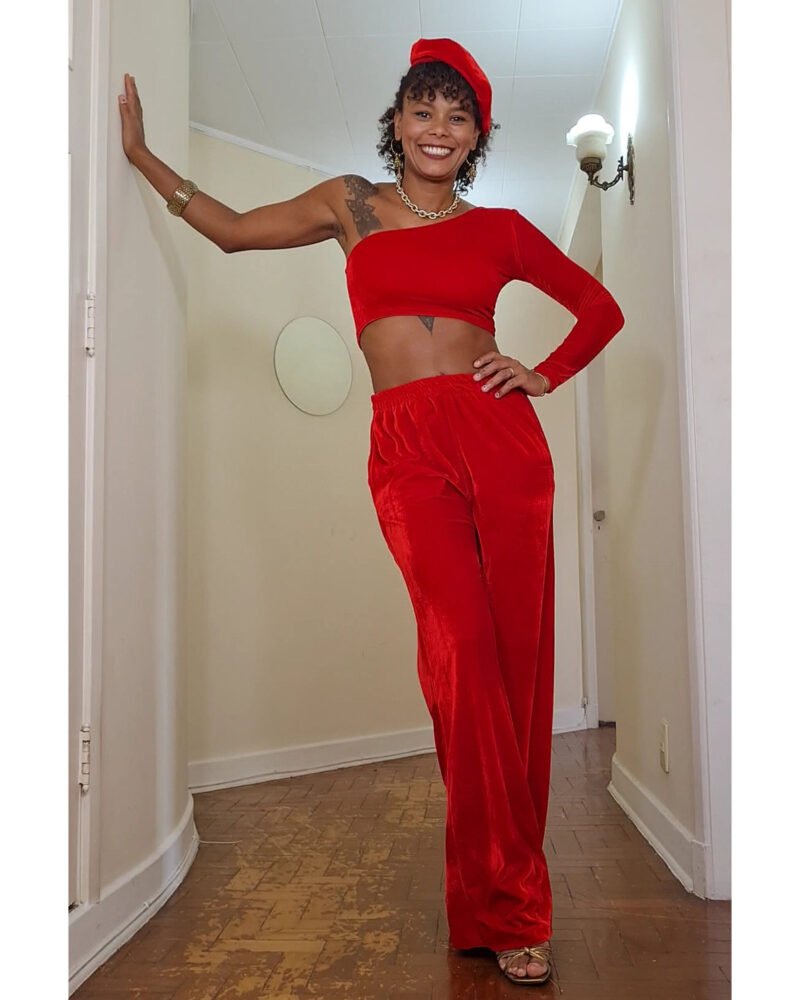 CALÇA RETA VELUDO VERMELHO - Imagem 5