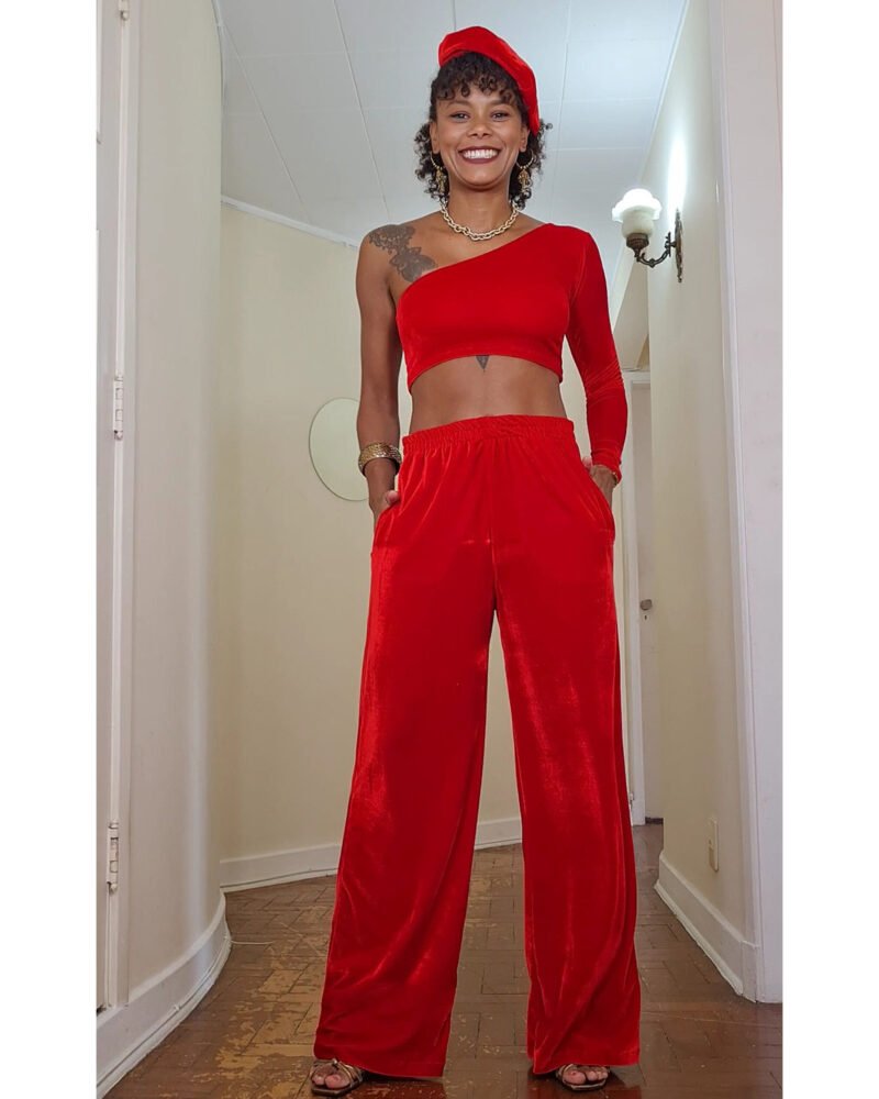 CALÇA RETA VELUDO VERMELHO - Imagem 6