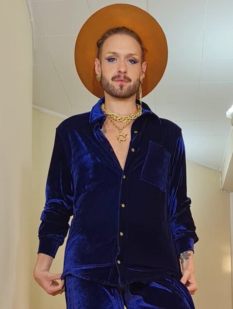 CAMISA MARIA JOÃO MANGA LONGA VELUDO AZUL MARINHO