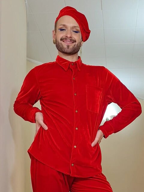 CAMISA MARIA JOÃO MANGA LONGA VELUDO VERMELHO