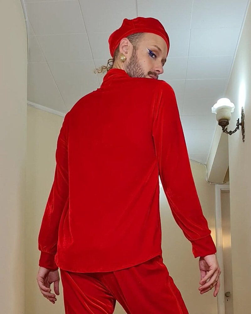 CAMISA MARIA JOÃO MANGA LONGA VELUDO VERMELHO - Imagem 2