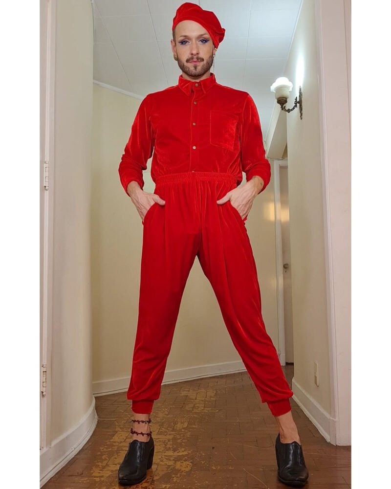 CALÇA MARIA JOÃO VELUDO VERMELHO