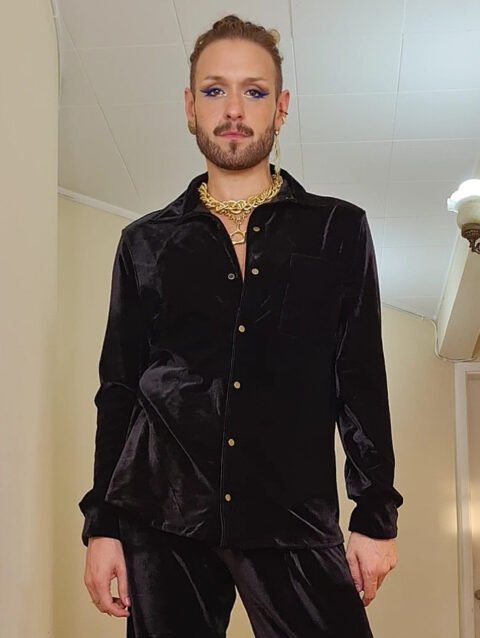 CAMISA MARIA JOÃO MANGA LONGA VELUDO PRETO