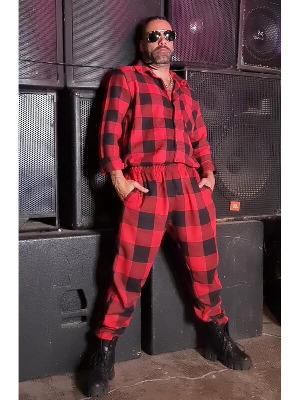 CALÇA MARIA JOÃO FLANELA XADREZ VERMELHO E PRETO