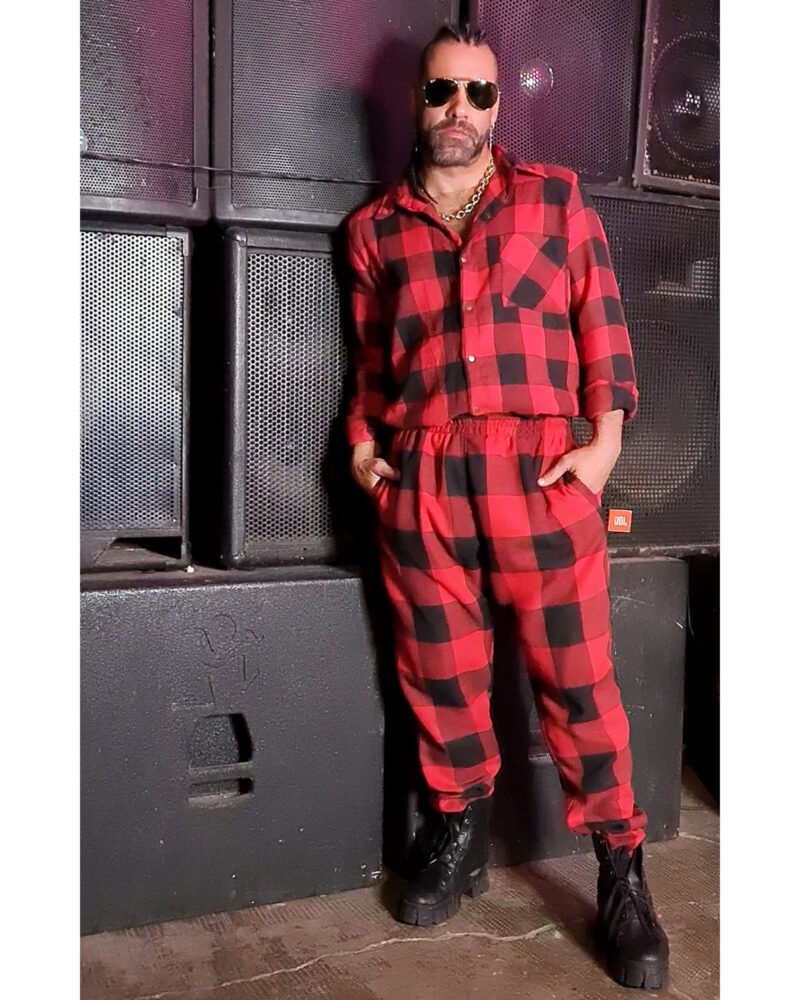 CALÇA MARIA JOÃO FLANELA XADREZ VERMELHO E PRETO - Imagem 2