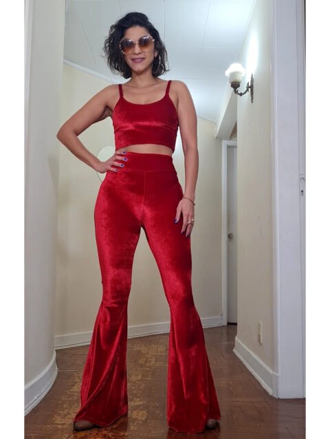 CALÇA JANIS JOPLIN VELUDO VERMELHO - boca de sino