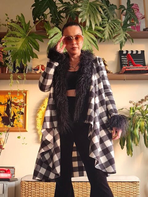 CASACO PENNY LANE XADREZ PRETO E BRANCO