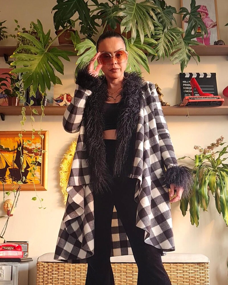 CASACO PENNY LANE XADREZ PRETO E BRANCO