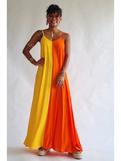 VESTIDO DANI BICOLOR AMARELO E LARANJA