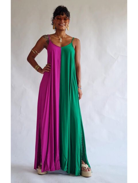 VESTIDO DANI BICOLOR VERDE E FUCSIA