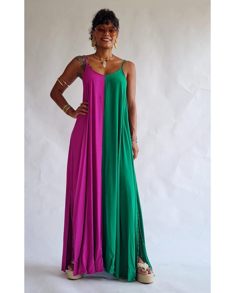 VESTIDO DANI BICOLOR VERDE E FUCSIA