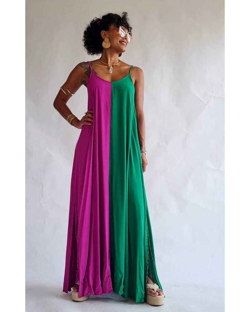 VESTIDO DANI BICOLOR VERDE E FUCSIA - Imagem 3