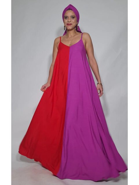 VESTIDO DANI BICOLOR VERMELHO E FUCSIA