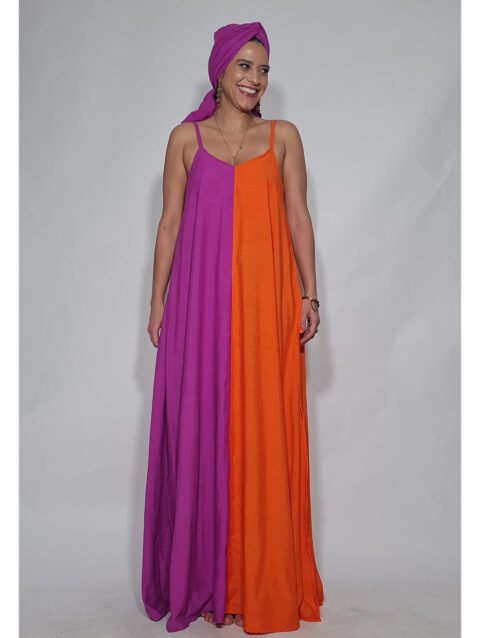 VESTIDO DANI BICOLOR LARANJA E FUCSIA