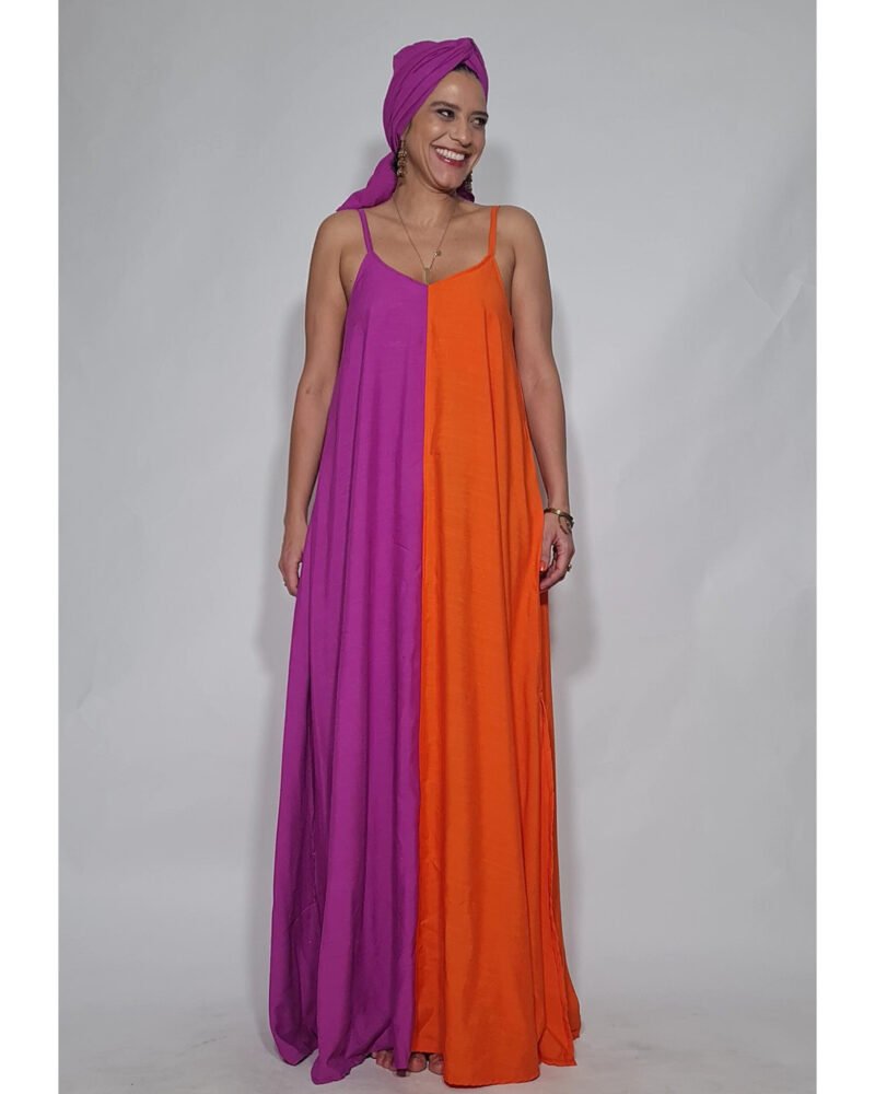 VESTIDO DANI BICOLOR LARANJA E FUCSIA