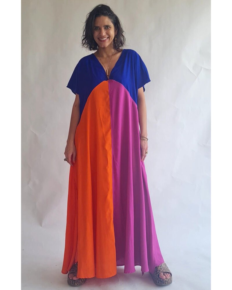 VESTIDO ELKE azul, laranja e fucsia - Imagem 3