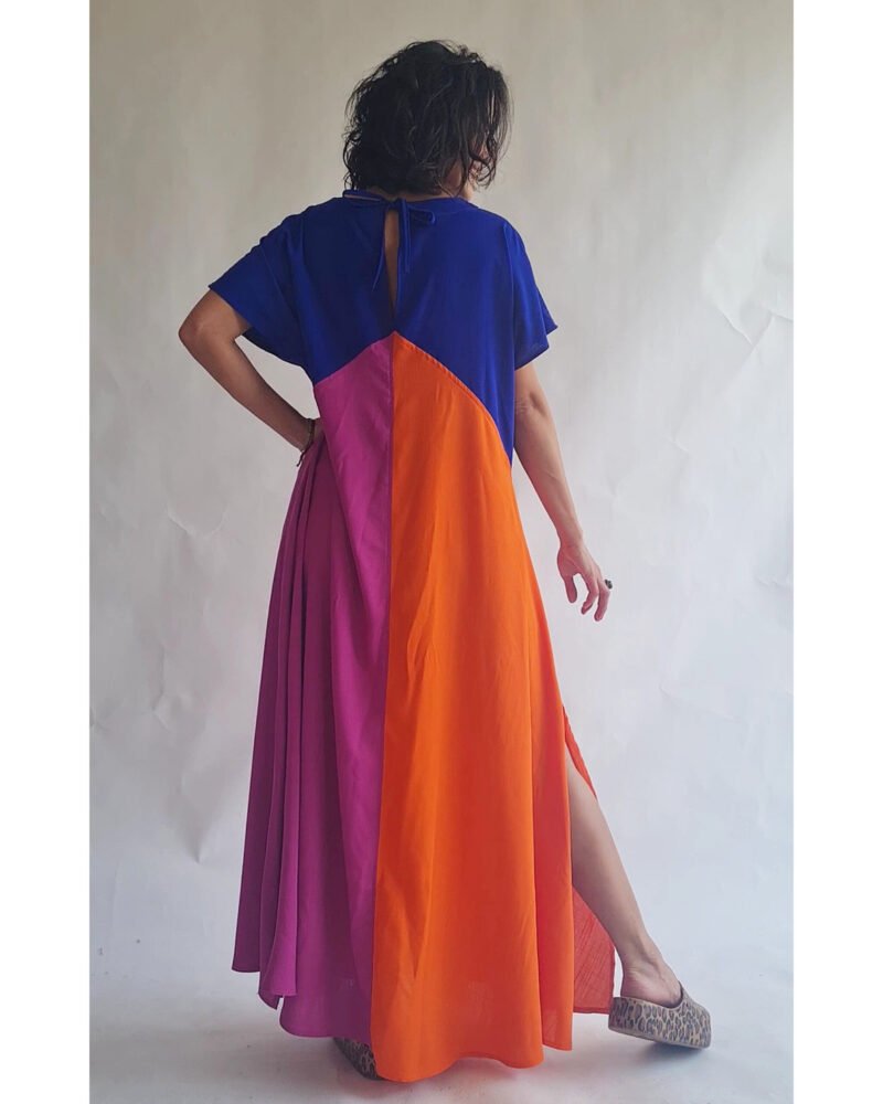 VESTIDO ELKE azul, laranja e fucsia - Imagem 2