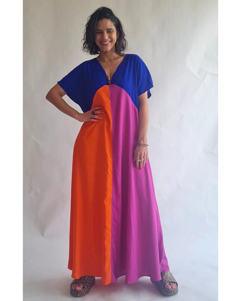 VESTIDO ELKE azul, laranja e fucsia - Imagem 4