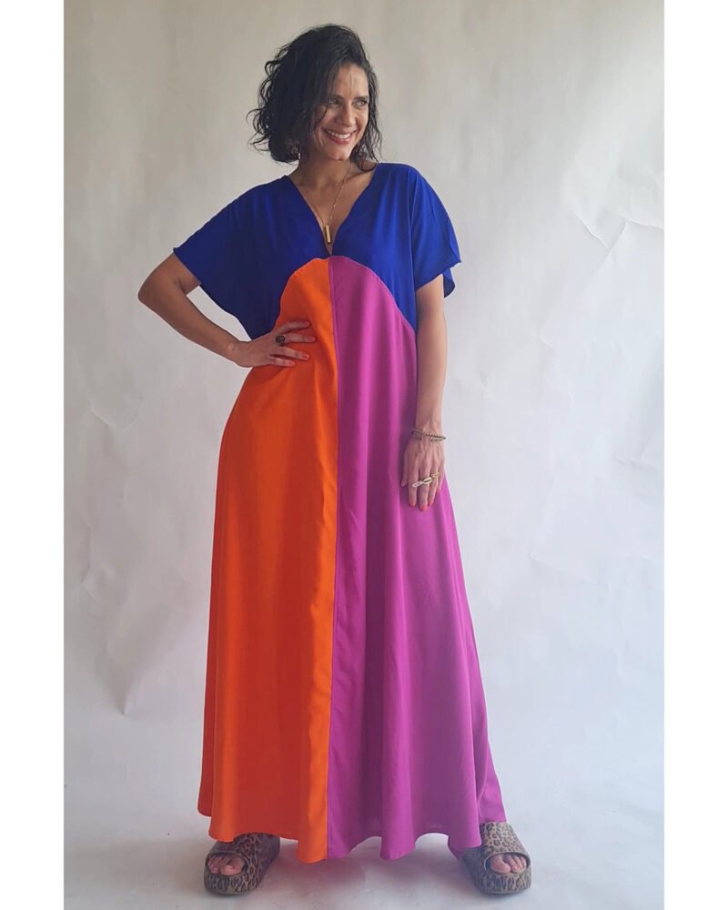 VESTIDO ELKE azul, laranja e fucsia - Imagem 5