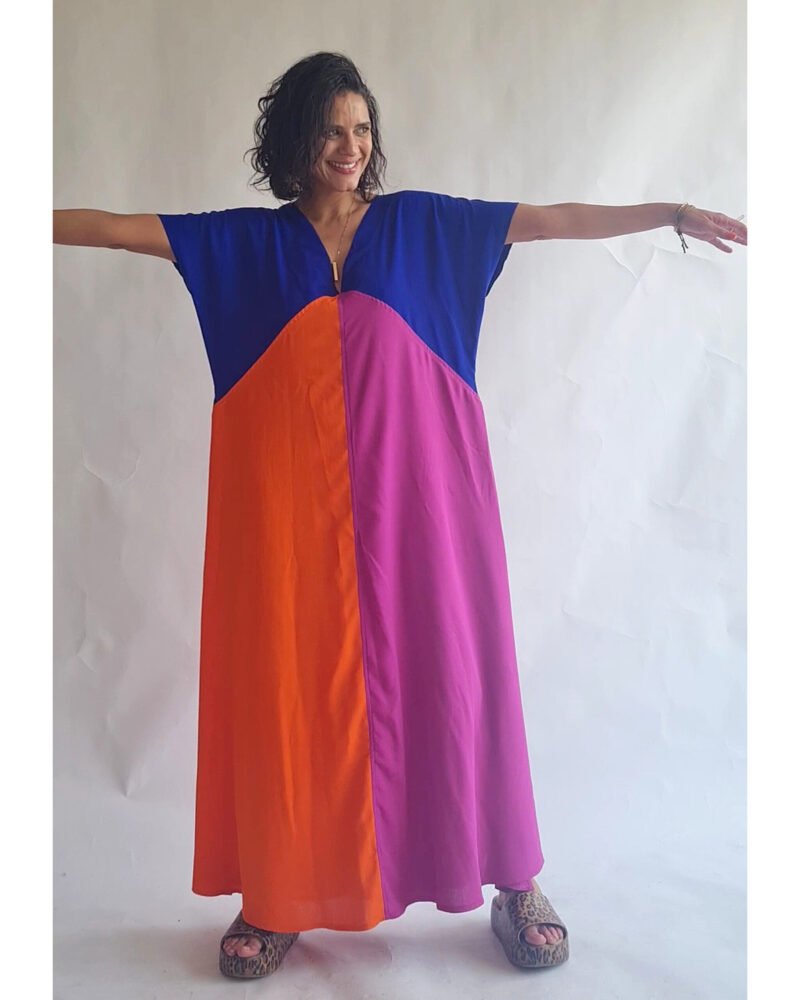 VESTIDO ELKE azul, laranja e fucsia - Imagem 6