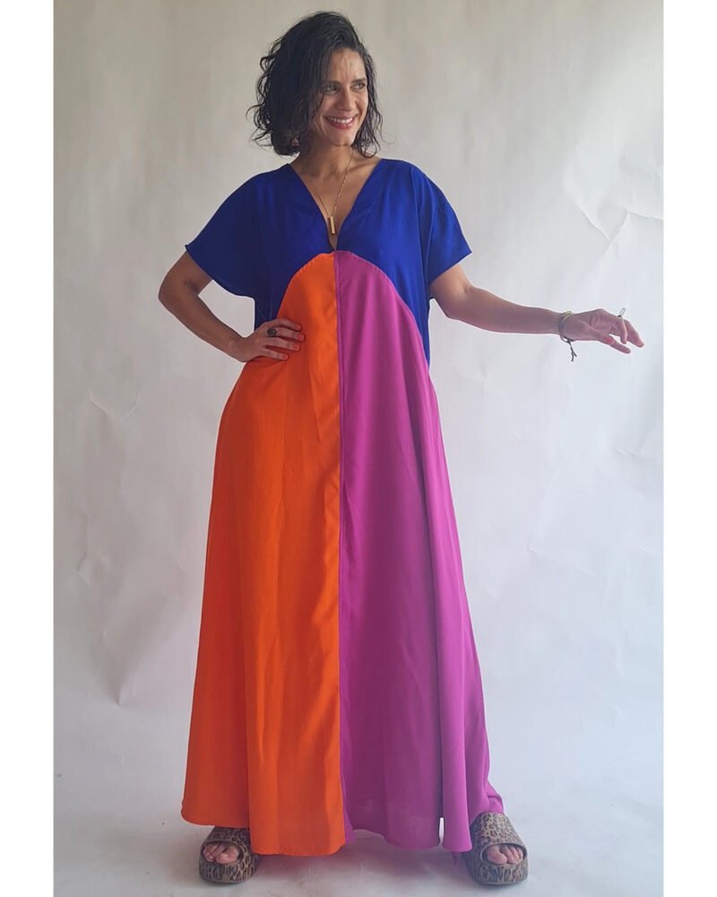 VESTIDO ELKE azul, laranja e fucsia - Imagem 7
