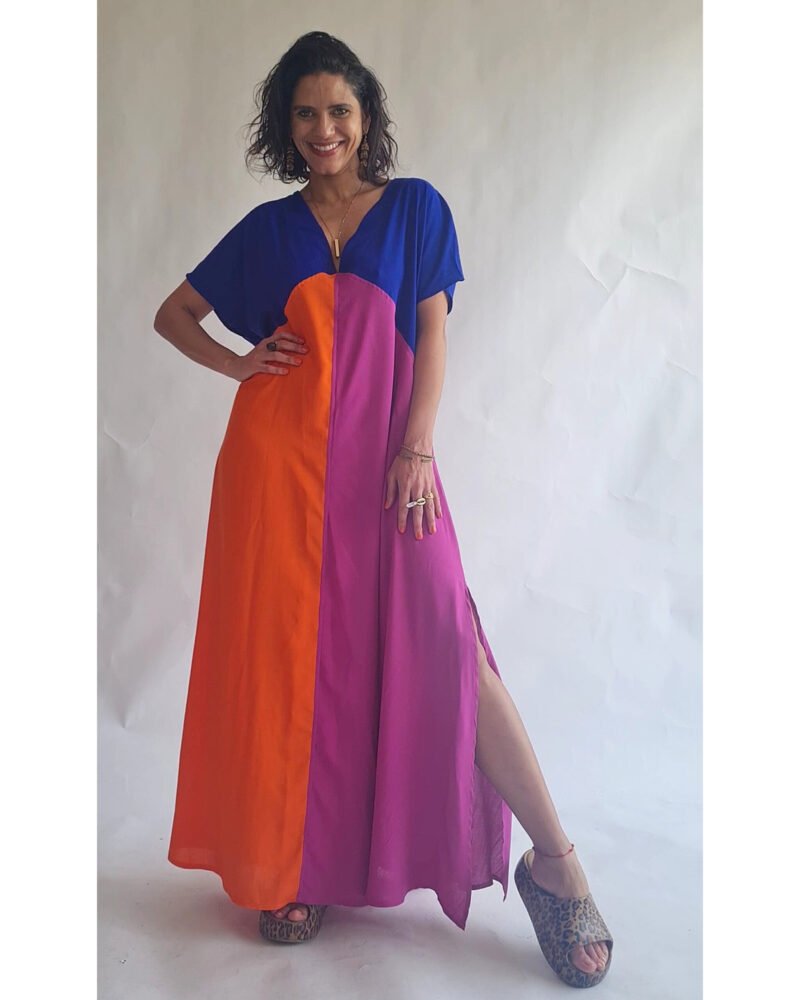 VESTIDO ELKE azul, laranja e fucsia - Imagem 8