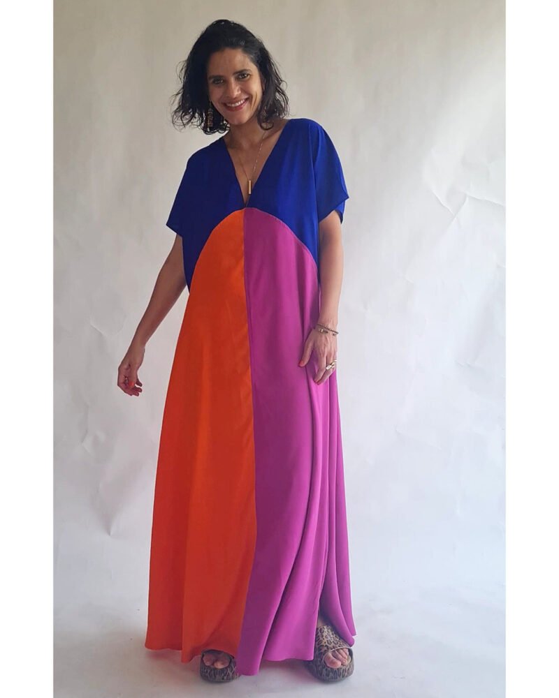 VESTIDO ELKE azul, laranja e fucsia - Imagem 9
