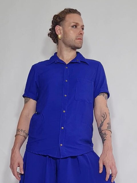 CAMISA MARIA JOÃO MANGA CURTA AZUL ROYAL