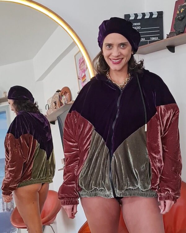 JAQUETA FÊNIX RECORTES VELUDO ROXO BERINJELA, VERDE, MARROM - Imagem 6
