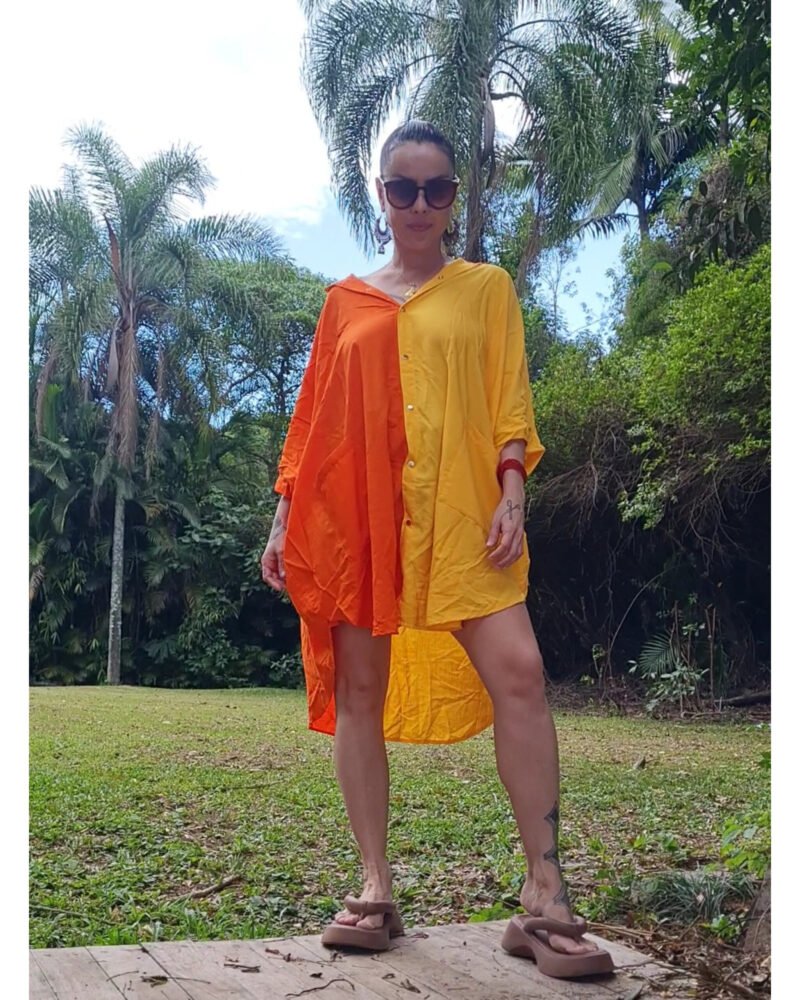 CAMISÃO CRIS MÉDIO BICOLOR AMARELO E LARANJA - Imagem 4