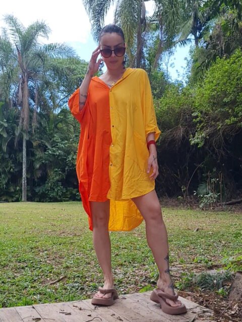 CAMISÃO CRIS MÉDIO BICOLOR AMARELO E LARANJA