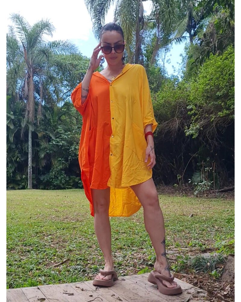 CAMISÃO CRIS MÉDIO BICOLOR AMARELO E LARANJA