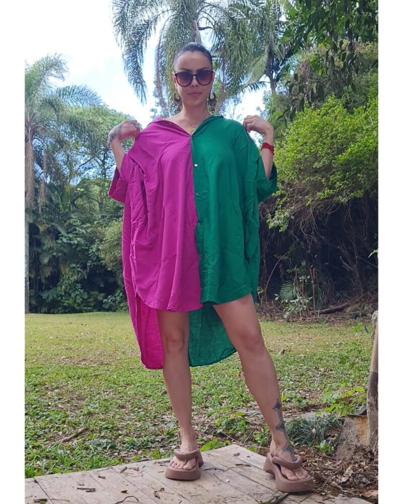 CAMISÃO CRIS MÉDIO BICOLOR FUCSIA E VERDE - Imagem 7