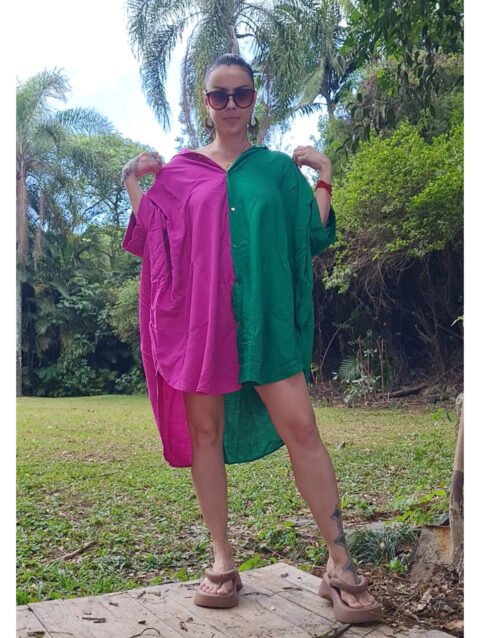 CAMISÃO CRIS MÉDIO BICOLOR FUCSIA E VERDE