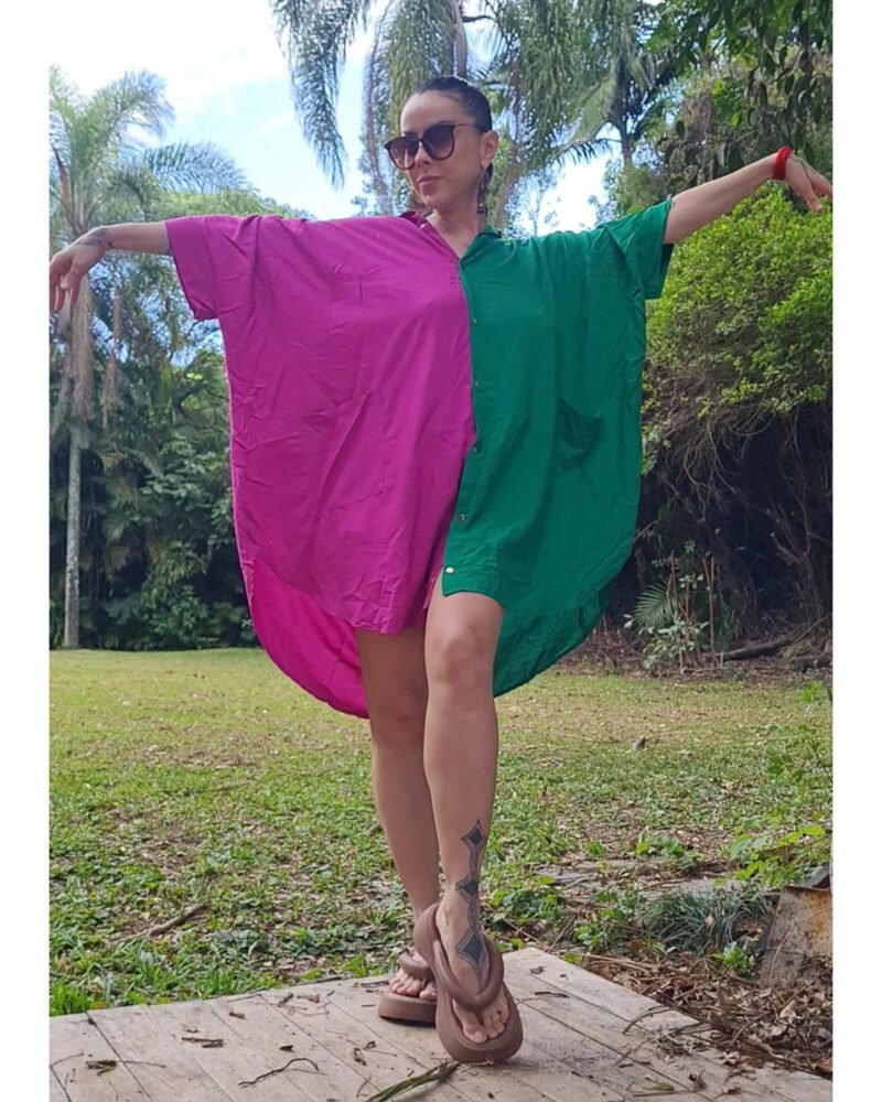 CAMISÃO CRIS MÉDIO BICOLOR FUCSIA E VERDE - Imagem 4
