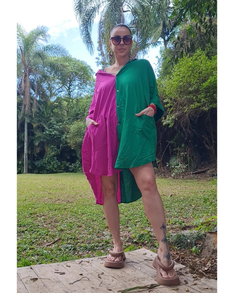 CAMISÃO CRIS MÉDIO BICOLOR FUCSIA E VERDE - Imagem 6