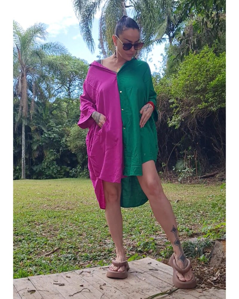 CAMISÃO CRIS MÉDIO BICOLOR FUCSIA E VERDE - Imagem 8