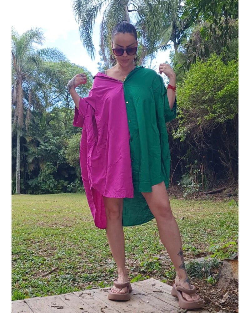 CAMISÃO CRIS MÉDIO BICOLOR FUCSIA E VERDE - Imagem 5