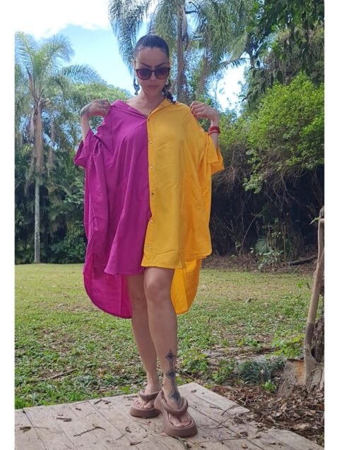 CAMISÃO CRIS MÉDIO BICOLOR FUCSIA E AMARELO