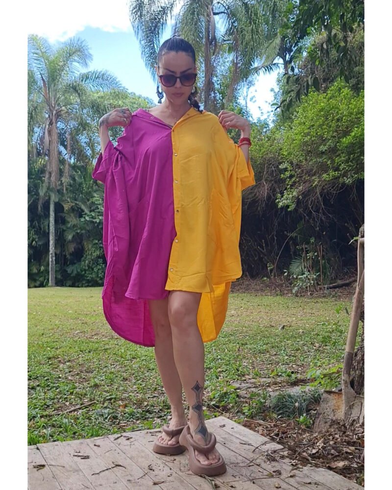 CAMISÃO CRIS MÉDIO BICOLOR FUCSIA E AMARELO