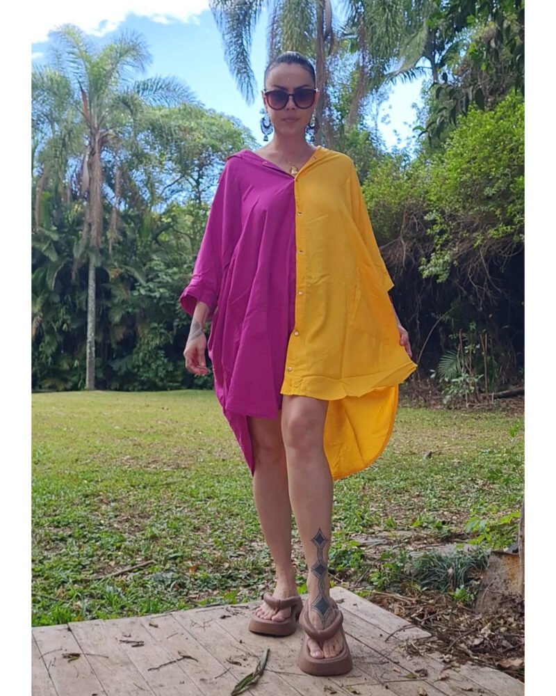CAMISÃO CRIS MÉDIO BICOLOR FUCSIA E AMARELO - Imagem 3