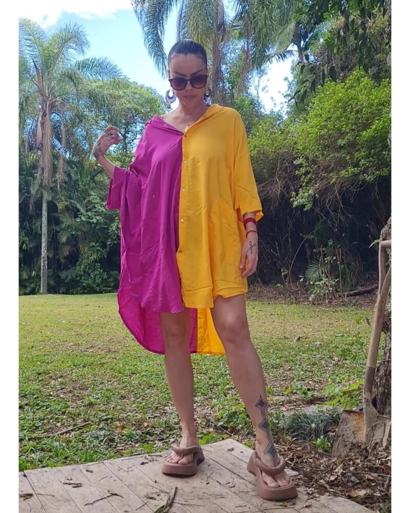 CAMISÃO CRIS MÉDIO BICOLOR FUCSIA E AMARELO - Imagem 5