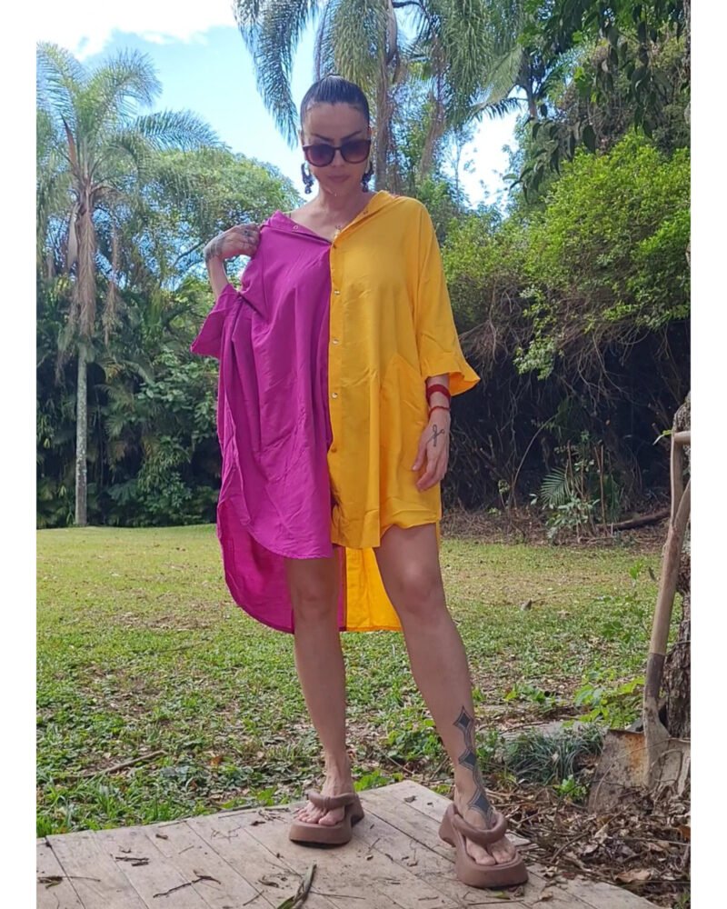 CAMISÃO CRIS MÉDIO BICOLOR FUCSIA E AMARELO - Imagem 4