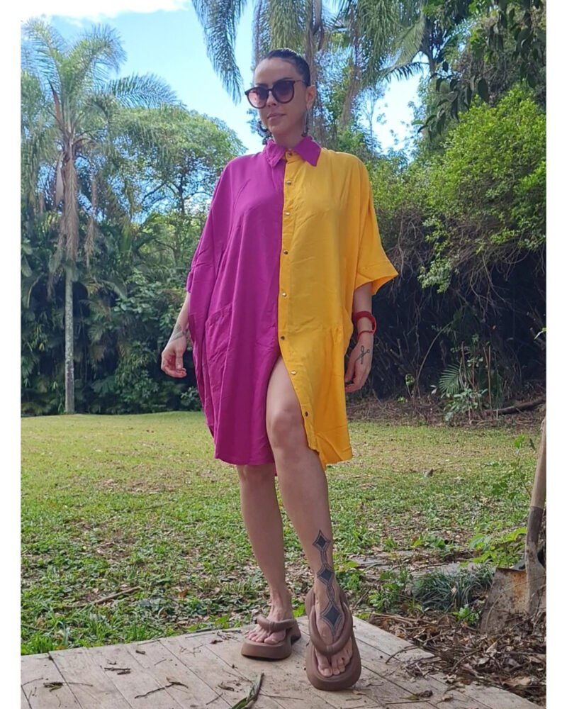 CAMISÃO CRIS MÉDIO BICOLOR FUCSIA E AMARELO - Imagem 6