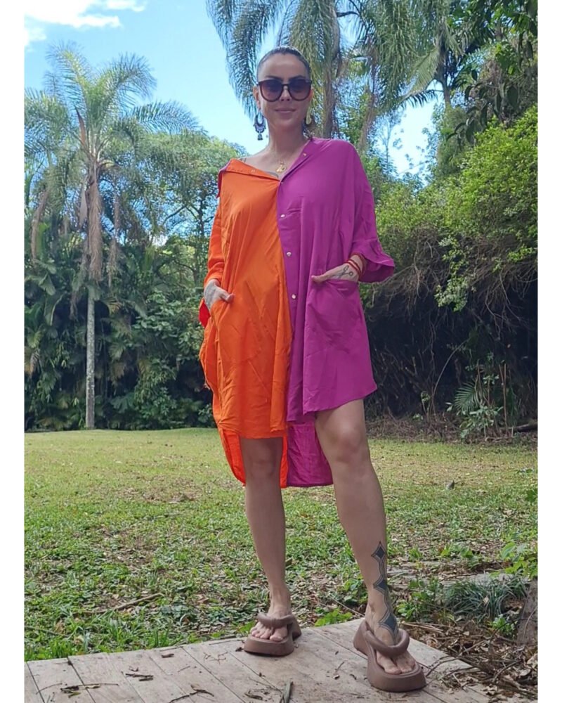 CAMISÃO CRIS MÉDIO BICOLOR FUCSIA E LARANJA - Imagem 5