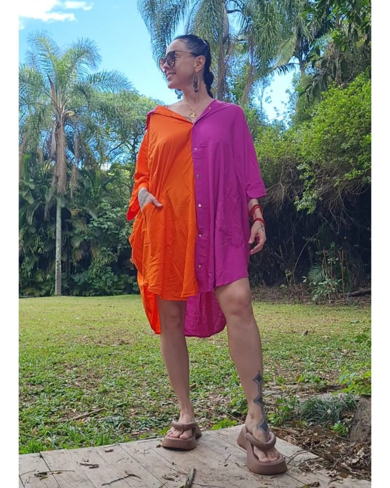 CAMISÃO CRIS MÉDIO BICOLOR FUCSIA E LARANJA - Imagem 2
